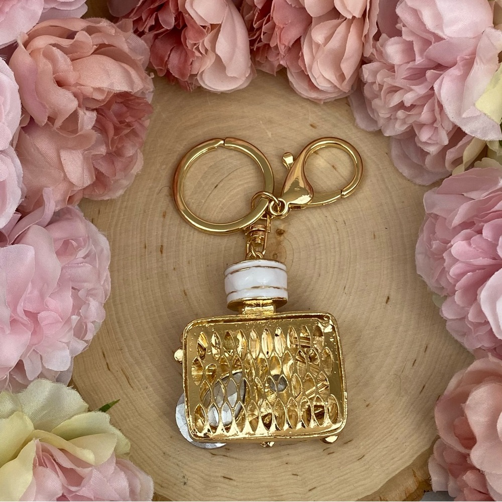 Pink Crystal Flower Perfume Bottle Keychain Charm - Picture 14 of 16